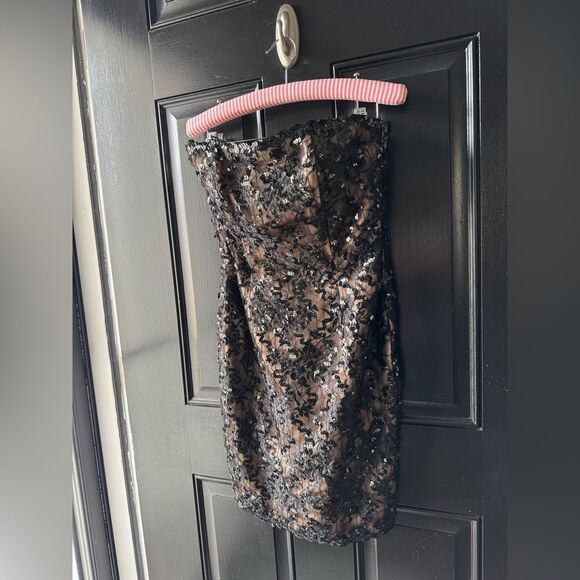 VTG Jessica McClintock Strapless Black Nude Sequin Cocktail Prom Dress Size 4 - Picture 4 of 15
